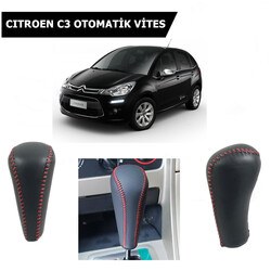 Citroen C3 Otomatik Vites Topuzu Deri Kırmızı Dikişli 2403EF - Thumbnail