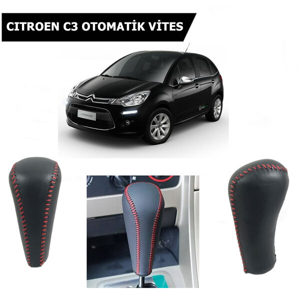 Citroen C3 Otomatik Vites Topuzu Deri Kırmızı Dikişli 2403EF