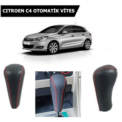 Citroen C4 Otomatik Vites Topuzu Deri Kırmızı Dikişli 2403EF - Thumbnail