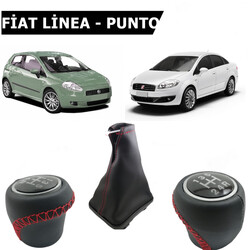 Fiat Linea Punto Siyah Deri Vites Topuz Ve Körük Seti Kırmızı Dikişli - Thumbnail