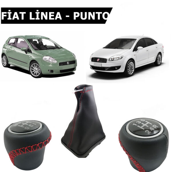 Fiat Linea Punto Siyah Deri Vites Topuz Ve Körük Seti Kırmızı Dikişli