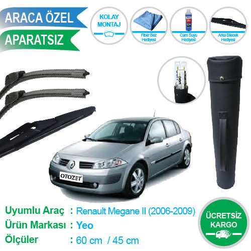 MEGANE 2 ÖN VE ARKA SİLECEK SÜPÜRGE TAKIMI ÇANTA HEDİYELİ