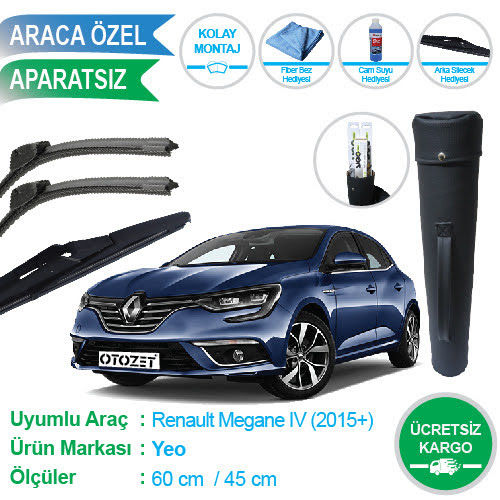 MEGANE 4 ÖN VE ARKA SİLECEK SÜPÜRGE TAKIMI ÇANTA HEDİYELİ 2015+