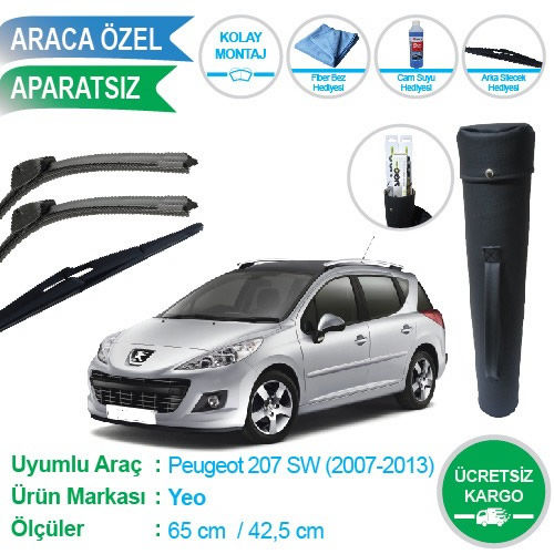 PEUGEOT 207 SW ÖN VE ARKA SİLECEK SÜPÜRGE TAKIMI ÇANTA HEDİYELİ