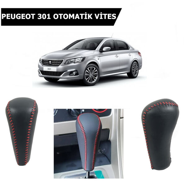 Peugeot 301 Otomatik Vites Topuzu Deri Kırmızı Dikişli 2403EF