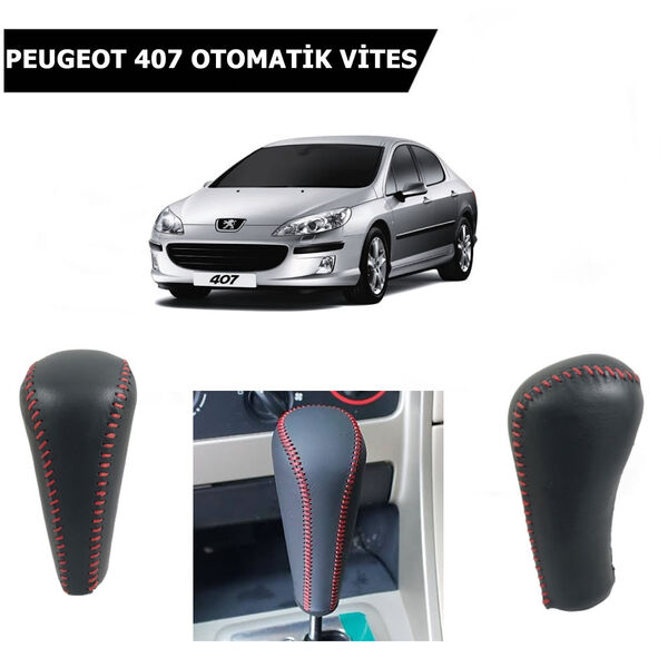 Peugeot 407 Otomatik Vites Topuzu Deri Kırmızı Dikişli 2403EF