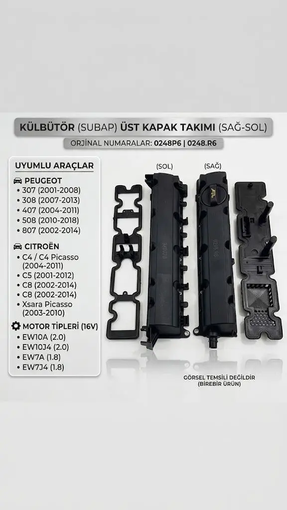 PEUGEOT 307-308-407-508-807 KÜLBÜTÖR (SUBAP) ÜST KAPAK TAKIMI (SAĞ-SOL) 0248P6 0248R6